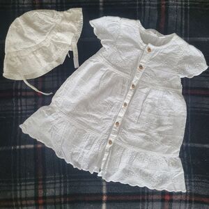 Primark size 6-9 months white flower embroidered dress with hat